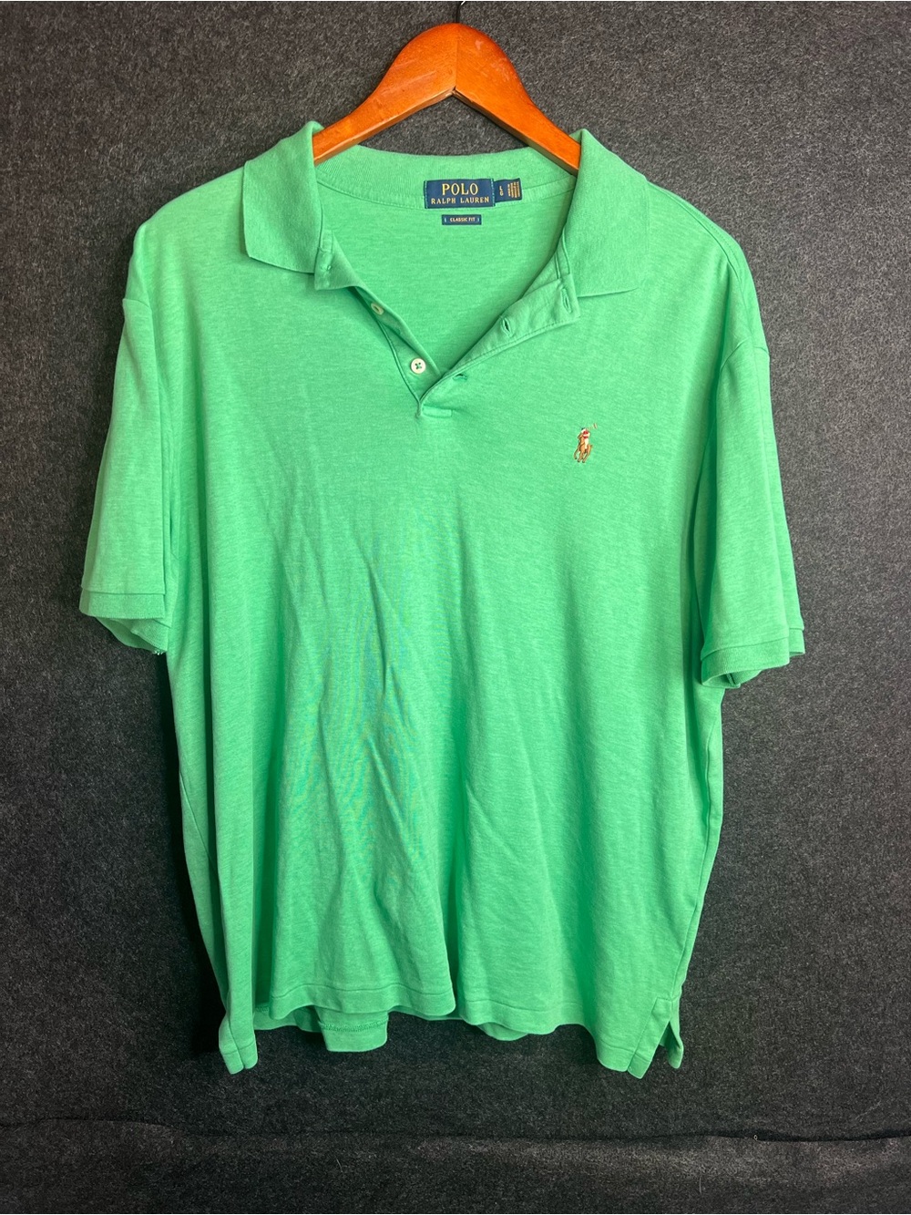 Polo Ralph Lauren Green Button Polo Shirt Mens L Pima Soft Cotton Classic Fit